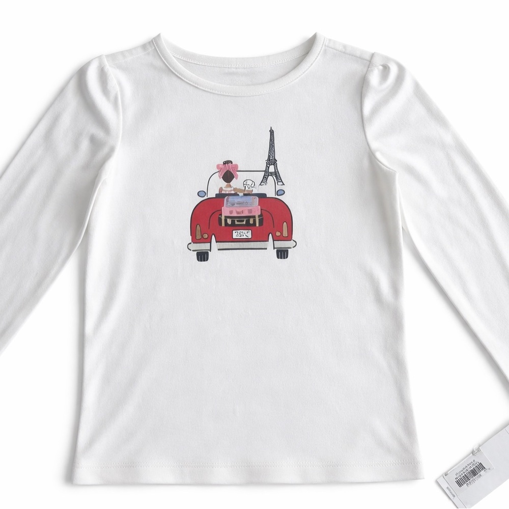 Janie and Jack White Long Sleeve Tee with Red Car and Eiffel Tower Print
